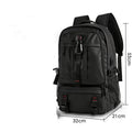 Black Oxford cloth travel backpack with 17 inch computer pocket, USB charging, and wet and dry separation
