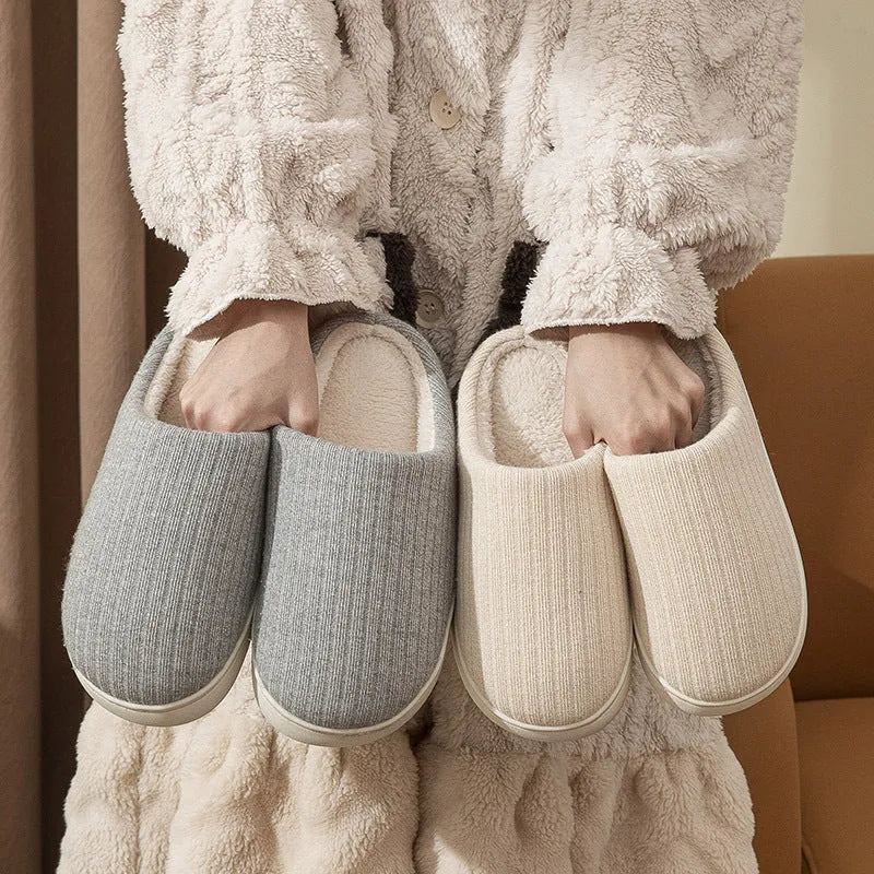 Elderly non-slip cotton slippers in light gray for men and women indoor use