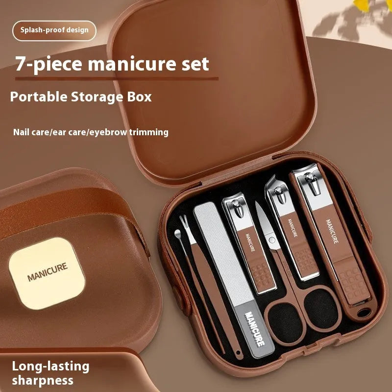 Portable nail maintenance kit with anti-splash guard and multiple tools in plastic stainless steel