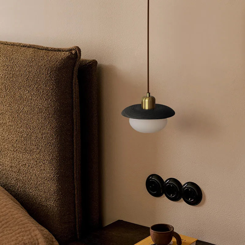 Remote control LED bedside chandelier in black, black walnut or red oak, 220V three-colour ceiling light