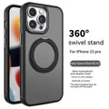 Rotating bracket magnetic suction phone case for iPhone 16 in frosted silicone with drop protection