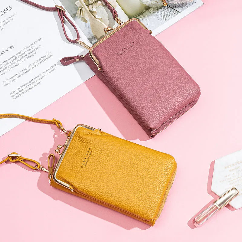 Compact diagonal shoulder bag in PU leather with lychee pattern, square vertical shape, 10x17x5cm, zipper closure