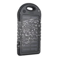 Black portable solar power bank 4000mAh with polymer lithium battery, soft plastic casing, dimensions 143x75x15mm