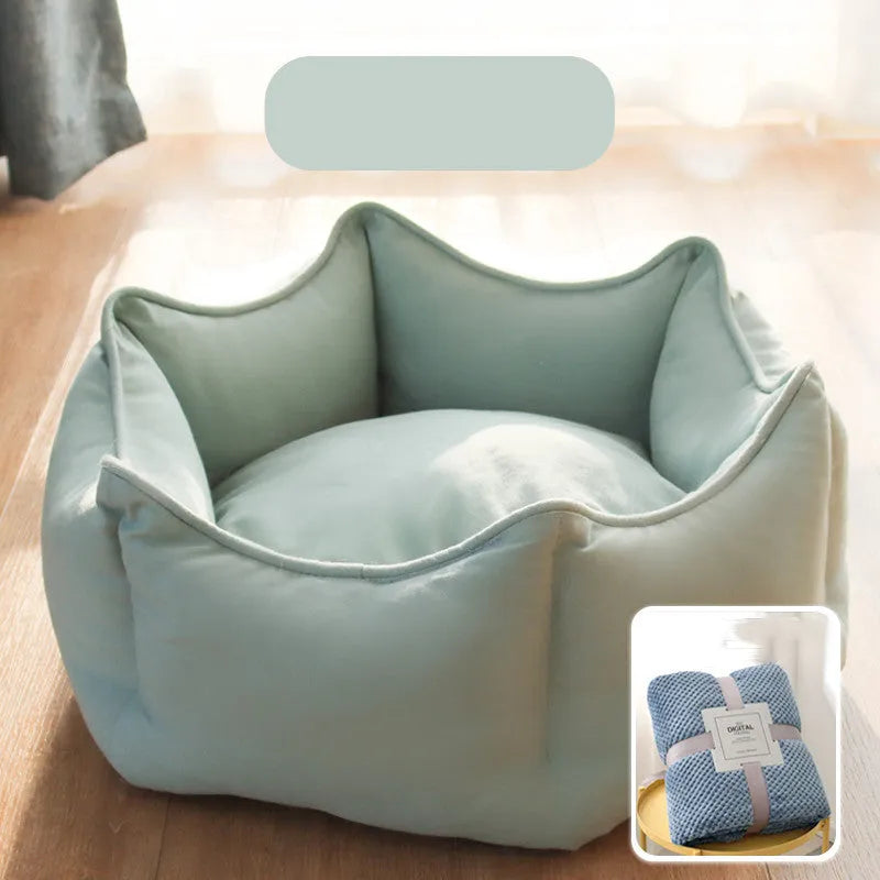 Warm cat litter cat bed removable washable princess house with cotton fill, mint green colour, for indoor cats up to 15 catties