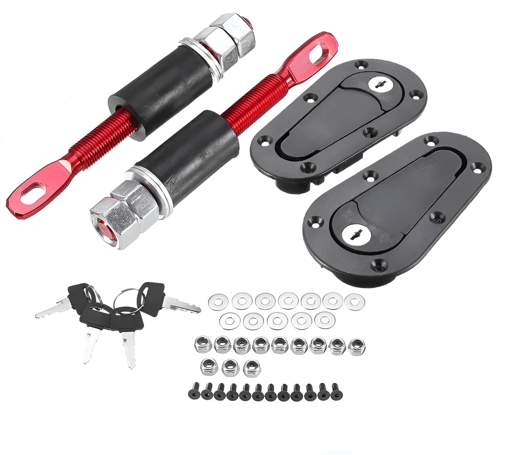 Pair of racing car front cover locks ABS plastic aluminium alloy black colour with lock