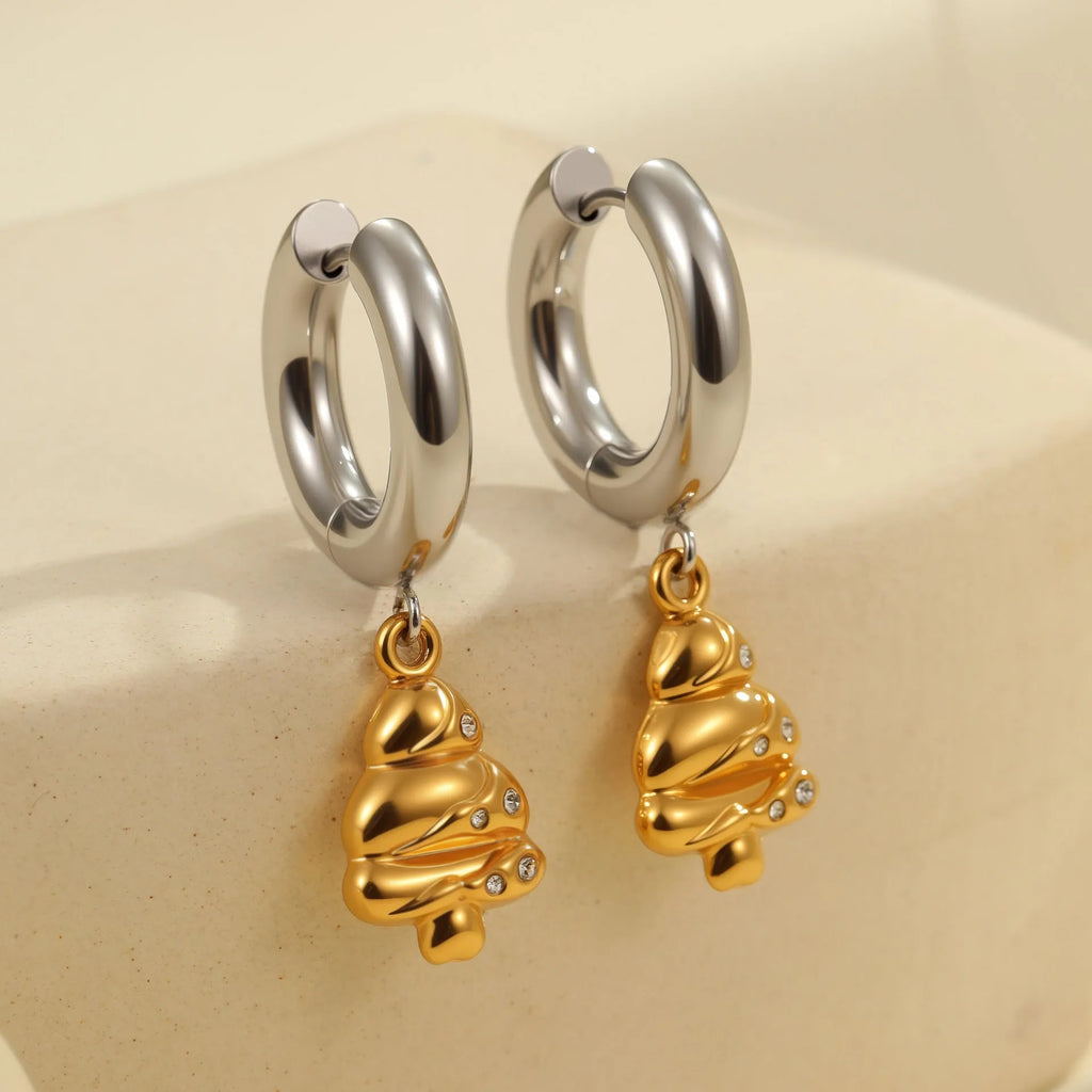 Christmas tree and heart shaped stainless steel earrings with 18K electroplating geometric designs