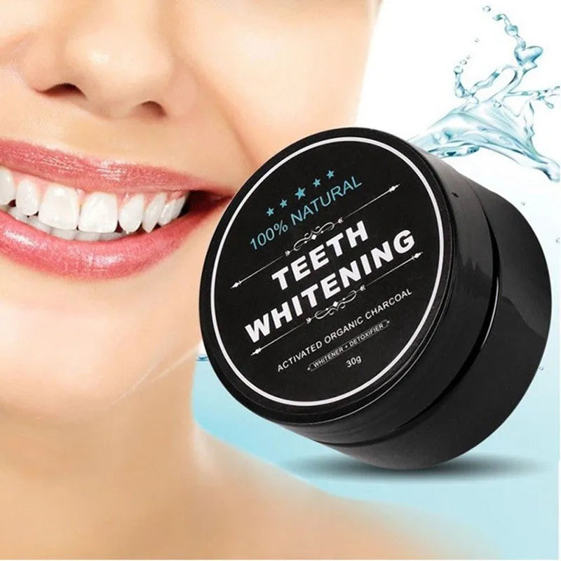 30g black activated coconut charcoal teeth whitening powder in jar