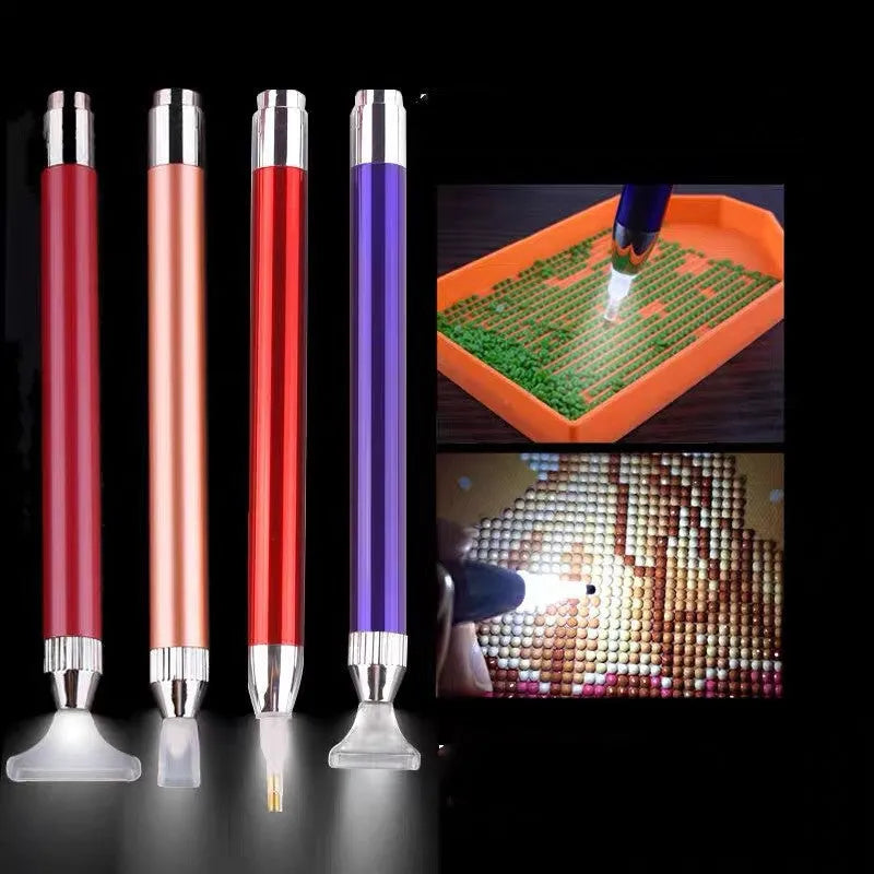 Luminous single-head diamond painting drill pen in aluminium alloy construction