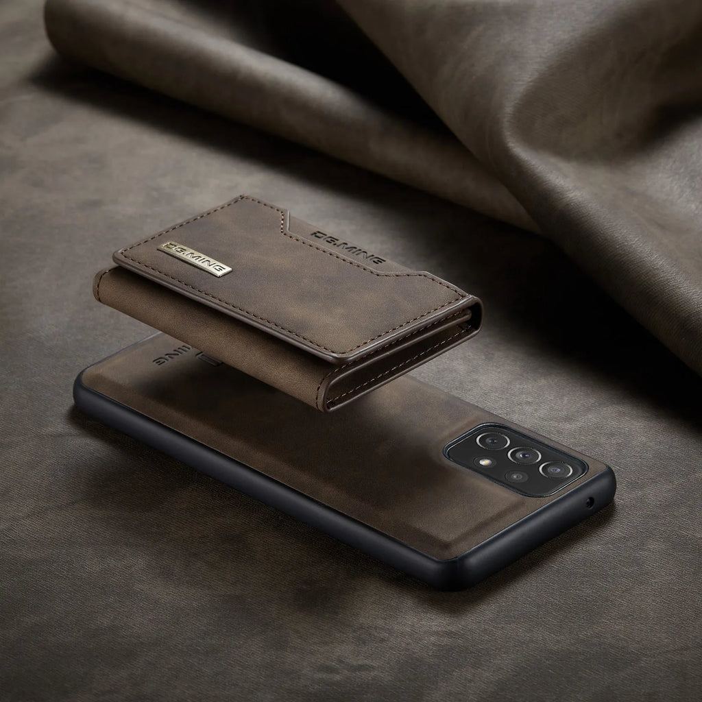 Anti-fall card-inserting PU leather phone case for Samsung with magnetic bracket, M2 combination black