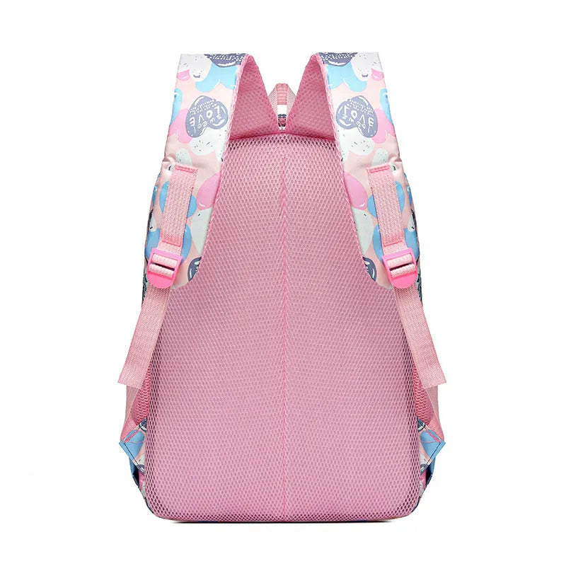 Blue children's school backpack with air pillow belt system for burden alleviation