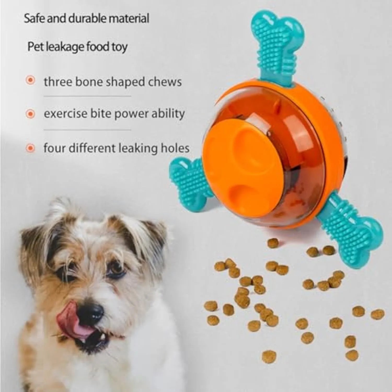 Blue dog slow feeder toy with rubber bones for small to medium breed mental stimulation