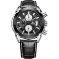 Men's multifunctional quartz watch with three subdials and luminous hands in black or brown colour options