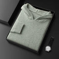 Men's cashmere hooded thickened sweater loose fit long sleeve pullover in solid colour, front view