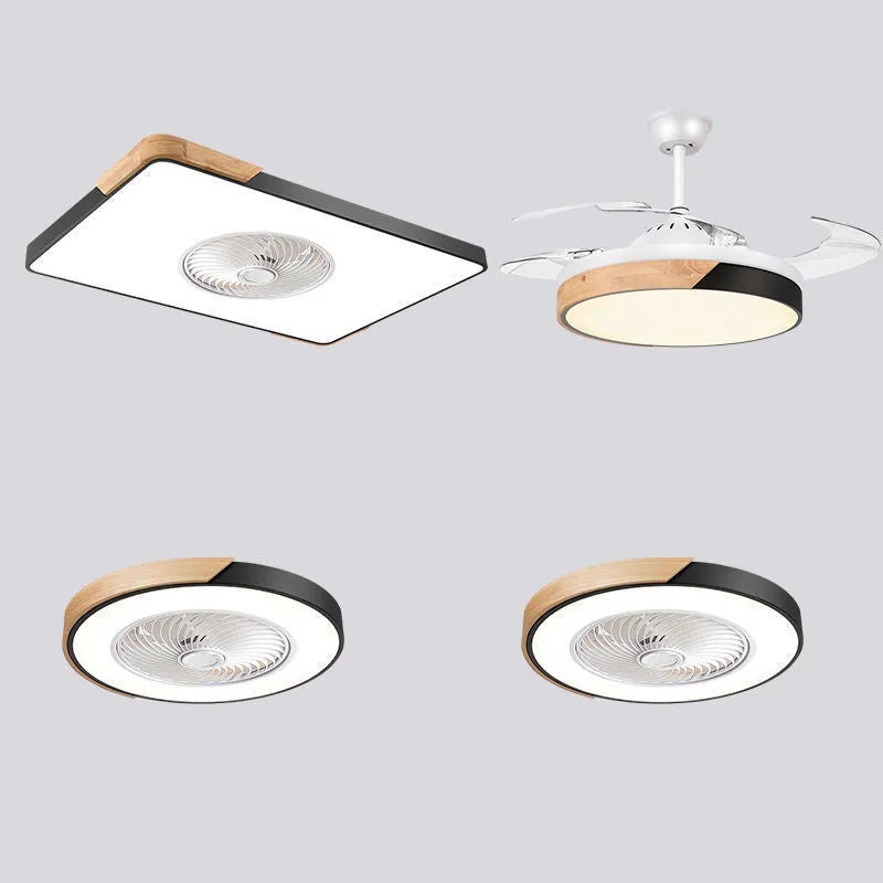 Nordic style solid wood ceiling fan with integrated PVC lampshade in rectangular, round, and square shape options