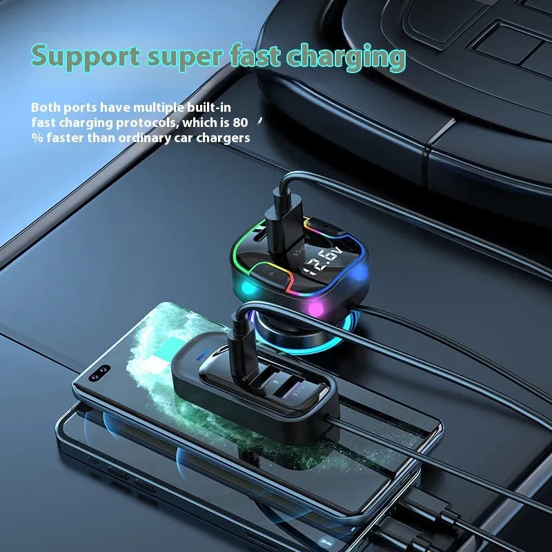 YQ8-Black car PD fast charger with front and rear charging ports showing five USB connections