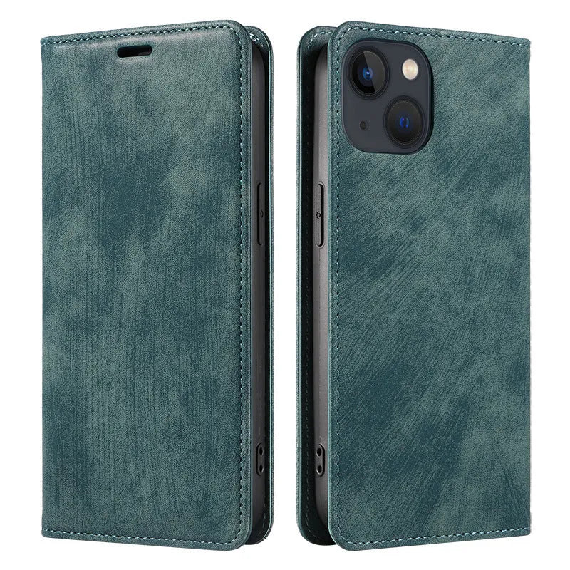 Magnetic flip phone case for iPhone in multiple colours showing front flap closed.