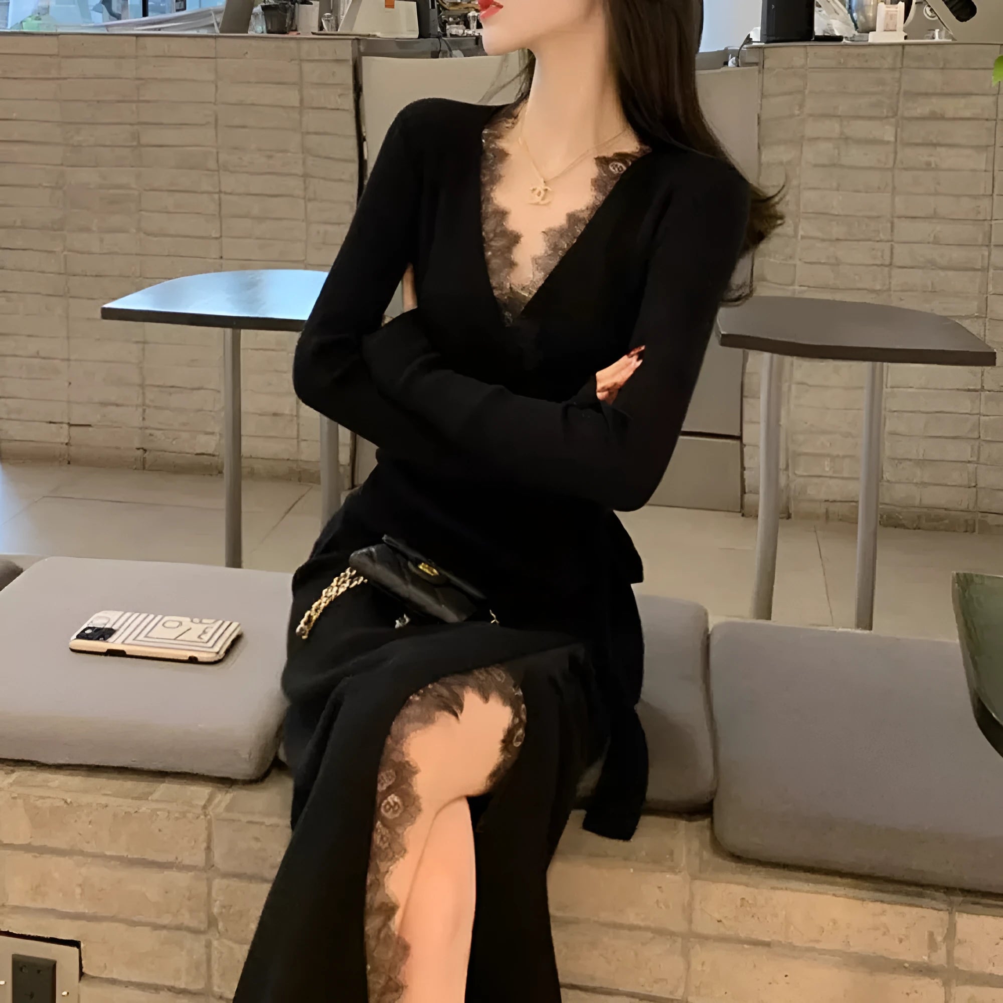Black women's slim-fit princess dress style skirt on a hanger.