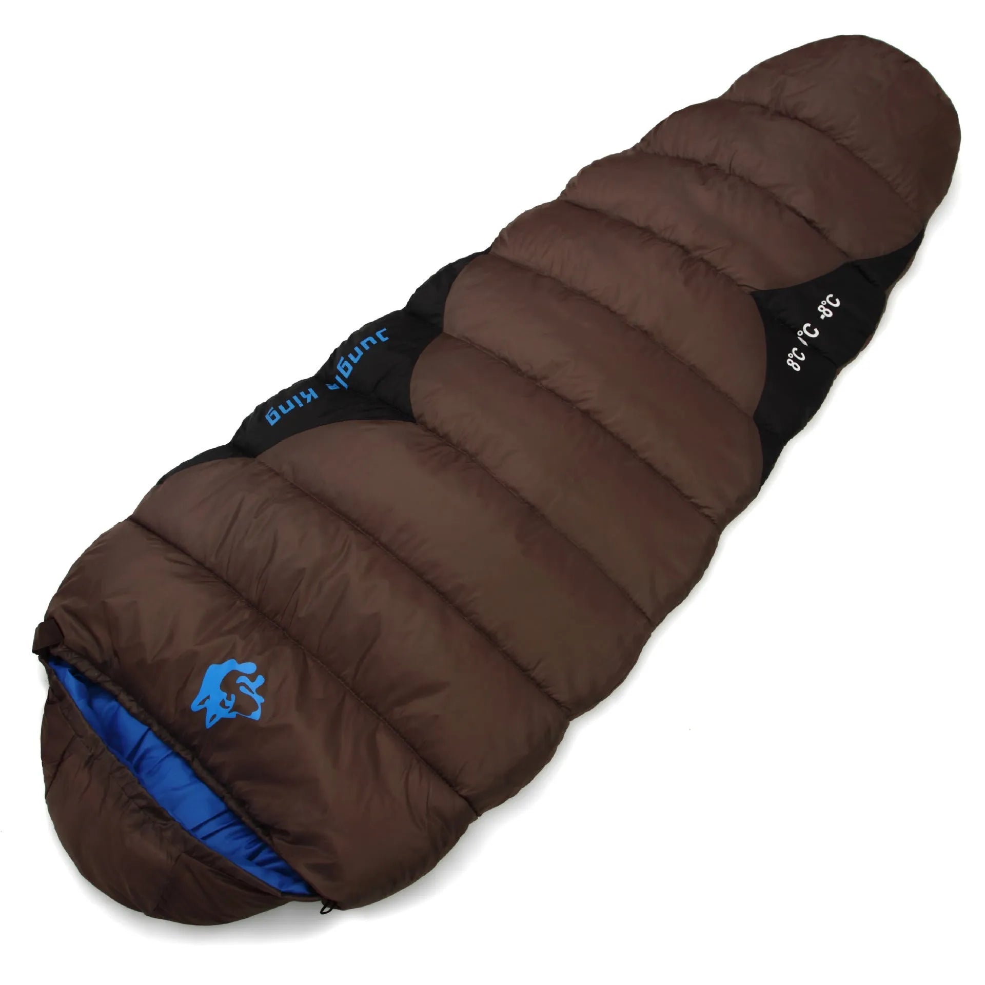 Cotton sleeping bag with compression sack in various colour options including brown and army green