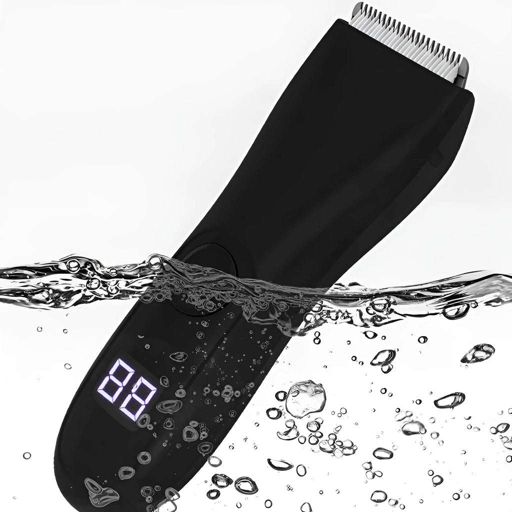 Rechargeable waterproof electric trimmer with digital display and ceramic blade, 139 x 45 x 36mm