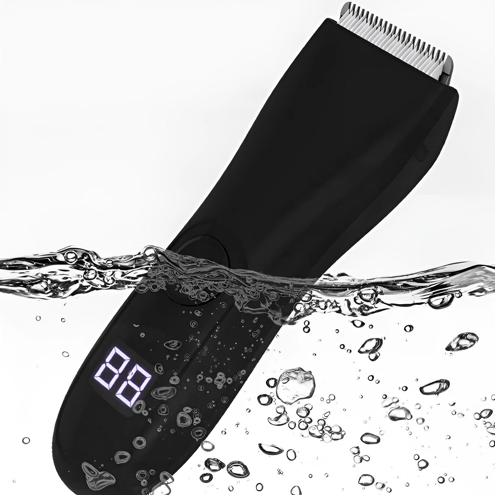 Rechargeable waterproof electric trimmer with digital display and ceramic blade, 139 x 45 x 36mm