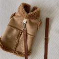 Pet autumn winter traction warm vest in brown, pink, or white, sizes XS to XL back length 20cm to 40cm