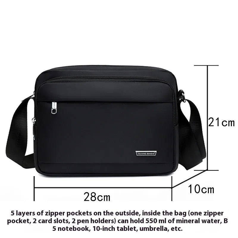 Men's black Oxford cloth horizontal multi-layer messenger bag for daily matching