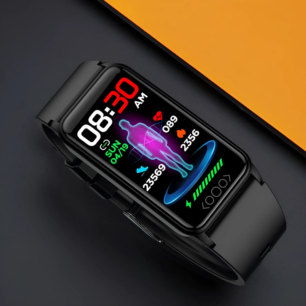 Smart bracelet with touch IPS screen, silicone strap, 250mm x 25mm x 11mm, in black, blue, pink or beige