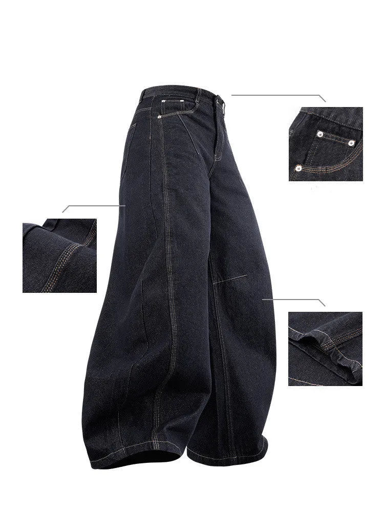 Men's wide leg denim trousers in original cow colour with mid waist construction