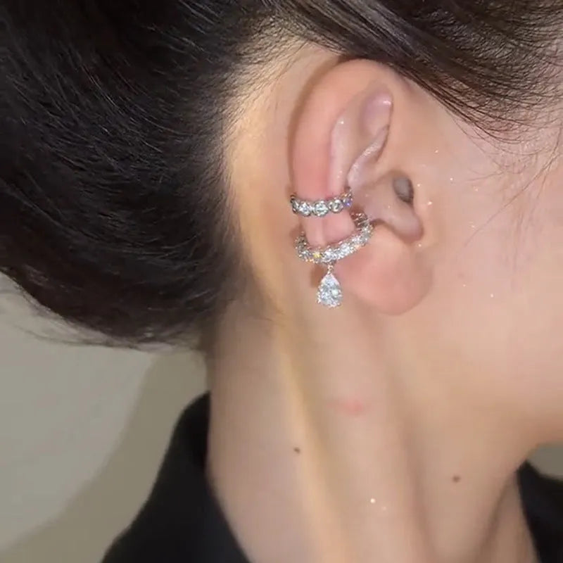 Double-layer water drop ear clip copper geometric Korean style electroplating finish on ear