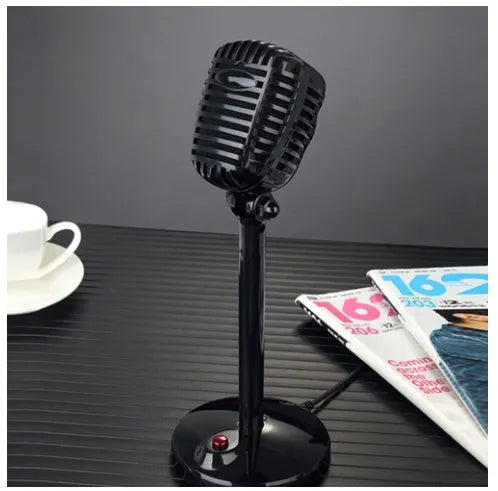 Black USB computer microphone on an adjustable stand with a foam windscreen and long cable.