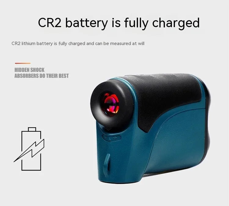 Laser golf rangefinder telescope 102x35x69mm with LCD display and CR2 battery, available in four colours