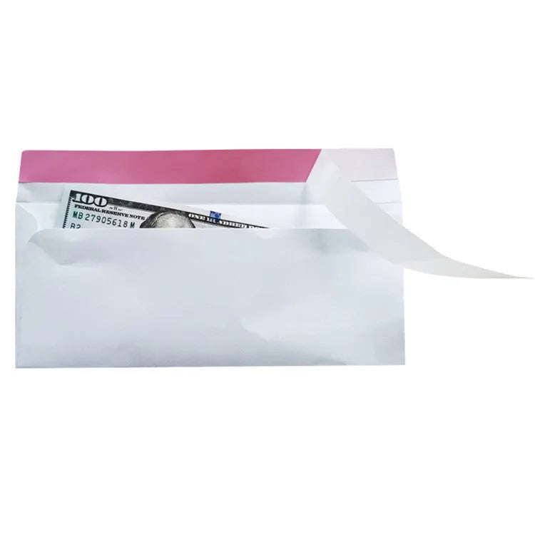 Blue anti-opening confidential envelope showing self-adhesive closure and 105x240mm dimensions