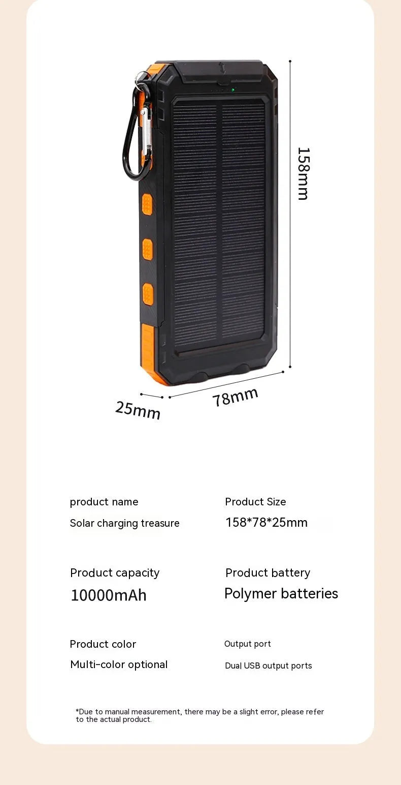 Waterproof solar charging power supply 20000mAh with compass and LED light in orange