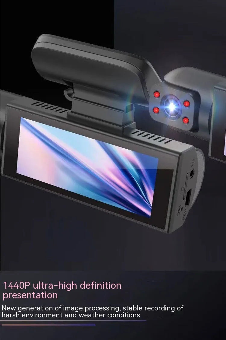Dual-lens HD 3.5-inch driving recorder with 150-degree wide angle and night vision for car safety