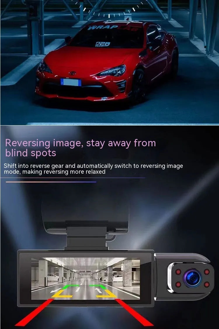 Dual-lens HD 3.5-inch driving recorder with 150-degree wide angle and night vision for car safety