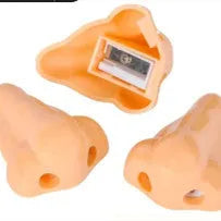 Plastic geometry-shaped manual pencil sharpener in flesh colour measuring 58x45x30mm