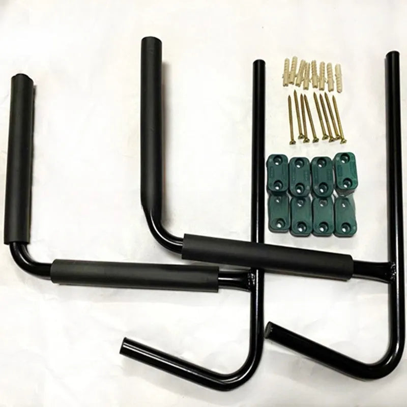 Carbon steel kayak wall hanger for storage, dimensions 43cm wide by 38cm high.