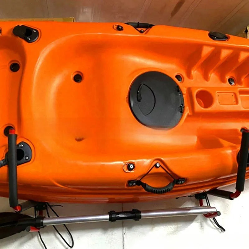 Carbon steel kayak wall hanger for storage, dimensions 43cm wide by 38cm high.