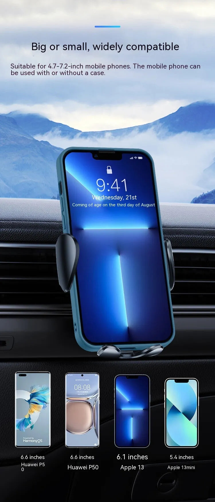 Black universal car air vent mobile phone bracket with adjustable arms for secure mounting
