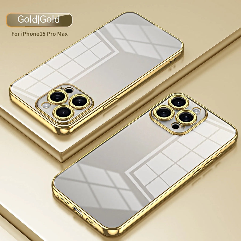 Electroplating iPhone case in gold or transparent TPU, back cover with drop-resistant fall protection