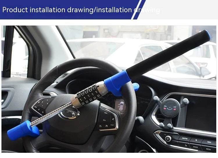 Alloy steel car steering wheel U-lock with password combination in black, blue or red colours