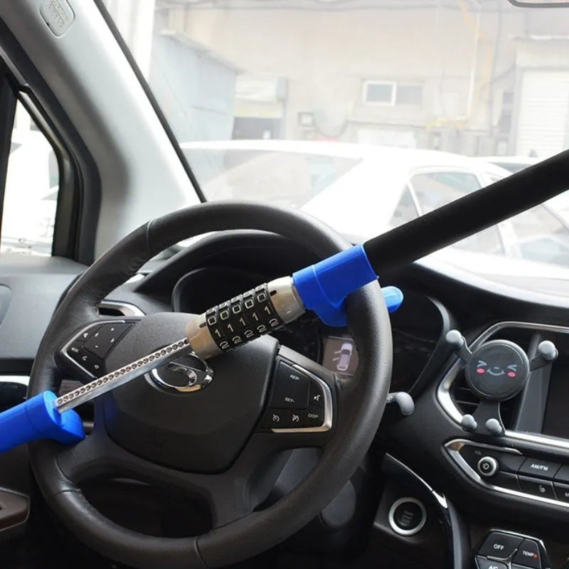 Alloy steel car steering wheel U-lock with password combination in black, blue or red colours