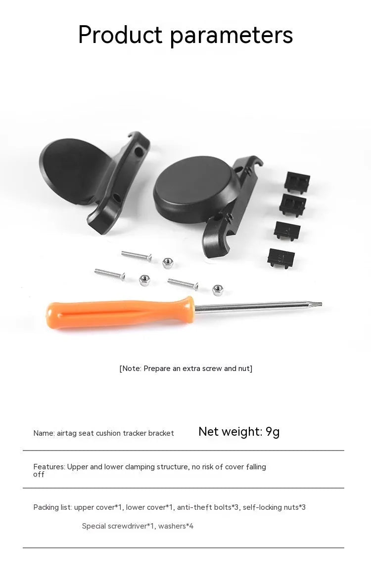Black ABS plastic bicycle GPS tracker mounting bracket for seat tube attachment