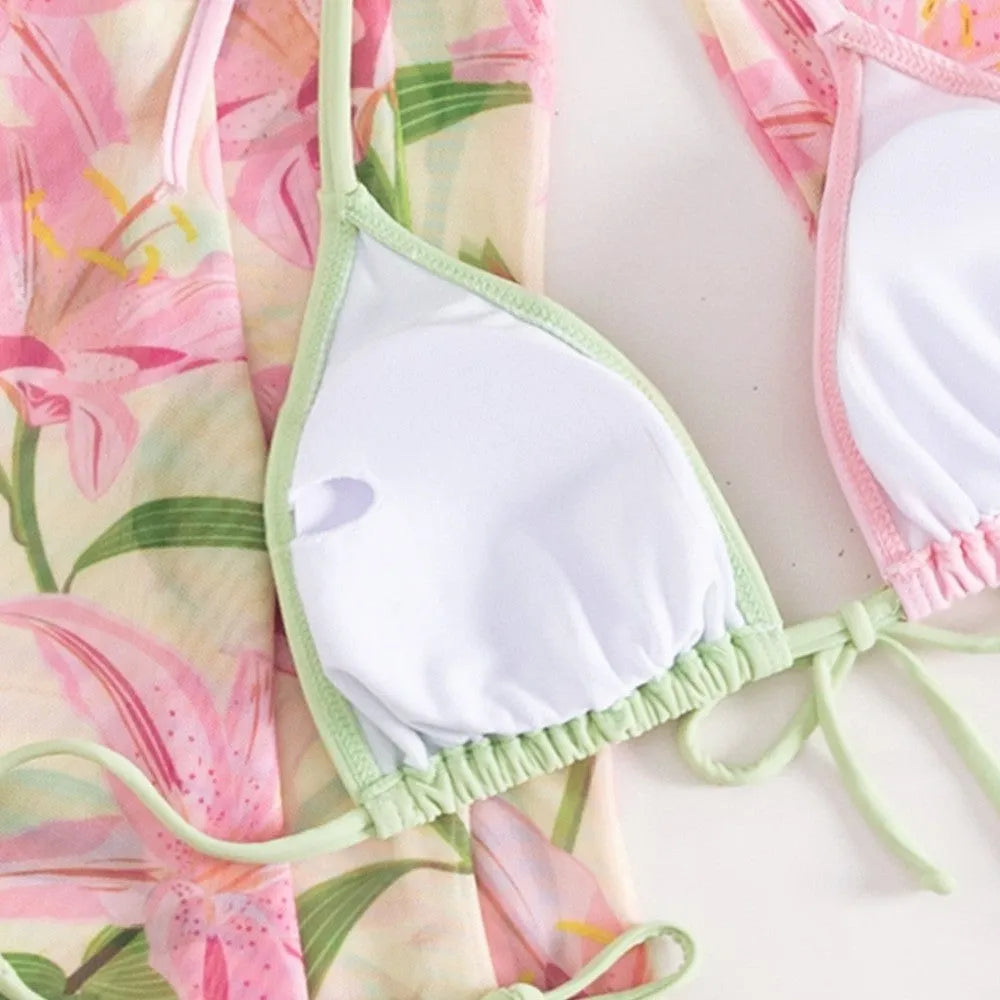 Women's printed quick-dry bikini swimsuit for swimming and wading.
