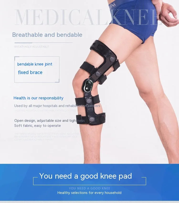 Black anterior ligament knee pad with metal frame support in multiple size options