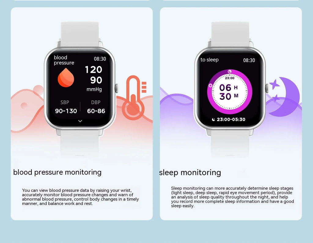 Bluetooth smart watch with heart rate monitor and AI voice control in black, silver grey, pink or khaki colours