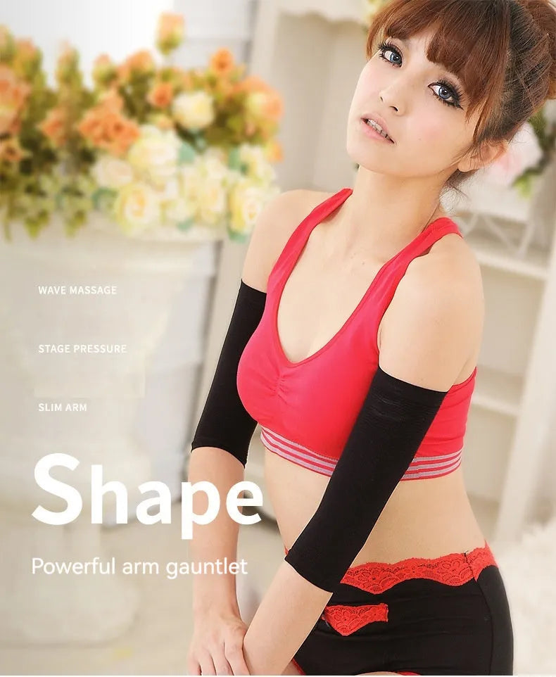 Women's shaping arm sleeves in black and skin tone colours made from nylon blend fabric
