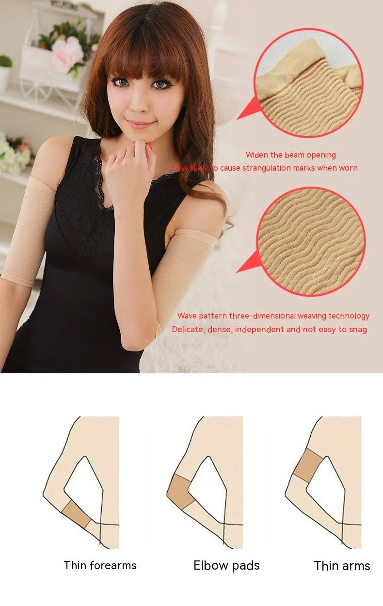 Women's shaping arm sleeves in black and skin tone colours made from nylon blend fabric