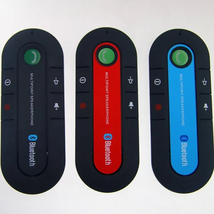 Car sun visor mounted Bluetooth handsfree device with music player in black, blue, or red colours