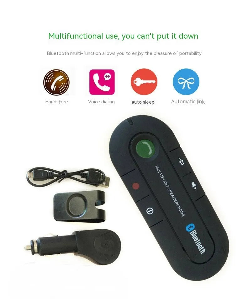 Car sun visor mounted Bluetooth handsfree device with music player in black, blue, or red colours